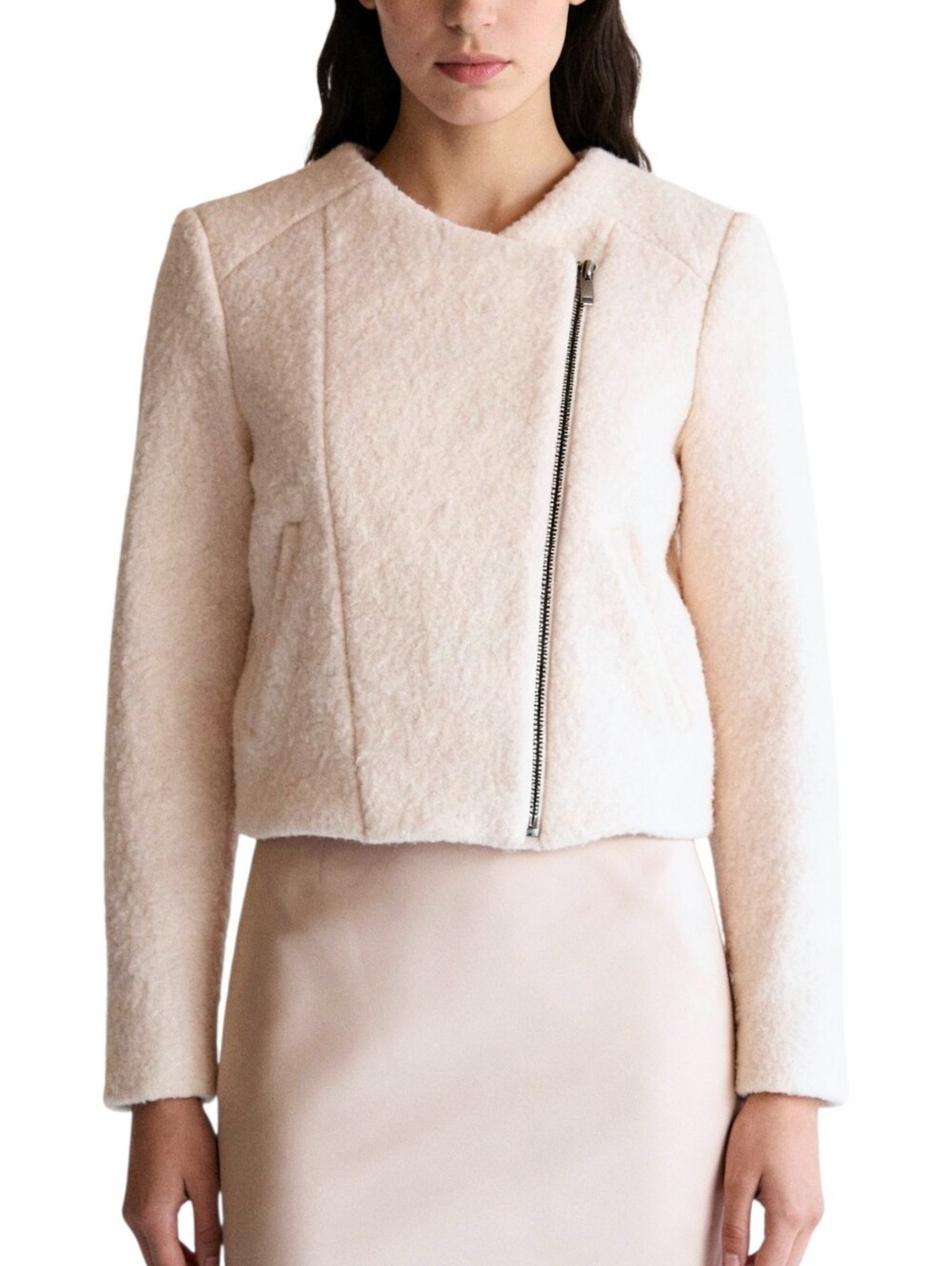 BANANA REPUBLIC Women's Wool Bouclé Moto Jacket Cream Zipper Lined Sz 4